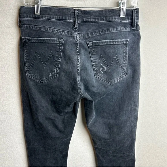 Mother The Charmer black distressed mid-rise skinny jeans worn black wash 29 - Picture 9 of 14